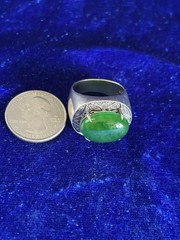 Vintage Estate 50’s Sterling &18k Green Jadeite Men’s Ring Size 9.75 Eyecatcher