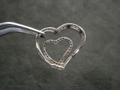 Double Heart Openwork Floating Vintage Sterling Silver Crystal Pendant 2.0g