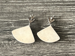 Vintage 950 Sterling Silver Fan Agate Stone Drop Dangle Earrings
