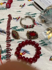 lot of red rubiesand red beads silver bracelet necklace with wood earings plasti
