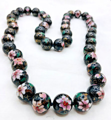 Vtg Chinese Cloisonne 29 Inch Long 15 mm Bead Necklace Hand Knotted No Clasp