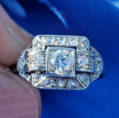 NATURAL EARTH MINED DIAMOND Original Antique Engagement Ring Deco Solitaire 14K