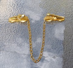 Vintage Red White Blue Enamel Hexagon Shape Gold Tone Sweater Clips Guard