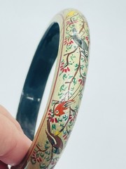 Vintage Tropical Parrot Bird Bangle Bracelet Hand Painted Gold Statement