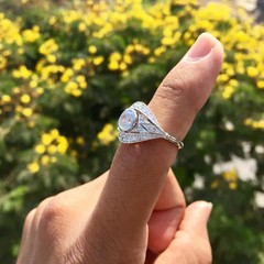 Art Deco Style Lab Created Diamond Bezel Set 14K White Gold FN Engagement Ring