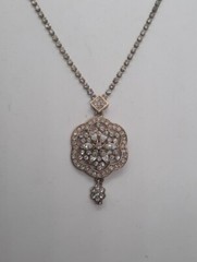 Vintage Signed Carol Lee Rhinestone Flower Pendant Necklace