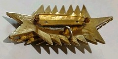 Vtg MCM Brutalist Gilt Sawtooth Brooch Pendant Architectural Gold Tone