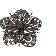 Vintage Floral Star Brooch Pin Smoky Gray Rhinestone Silver Tone 2 in D