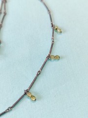 Vintage Sterling Silver 925 Green Glass Dangle Charm Bar Link Necklace 17″