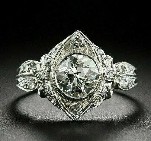 2Ct Round Cut Lab Created Diamond Vintage Art Deco Engagement Ring 14K Gold Over