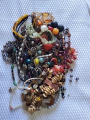 Costume Jewelry Bag .91 Ounces Great for Crafters All Beads Shells Etc.See Pics