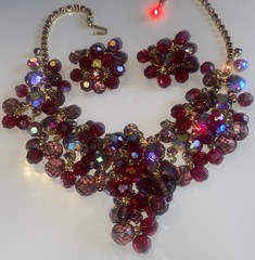 Gorgeous Vtg Juliana D&E Red Purple Rhinestone Bead Necklace Earring Set