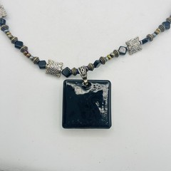 Murano Black Gold Necklace Silver Glass