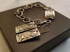 Artisan $190 Sterling Silver Ivy Earrings & 8″ Bracelet Set•Amazing Jewelry! WoW