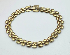 Vintage Revlon Gold Tone Double Row Navette Link Bracelet Fold Over Clasp 7.5 in