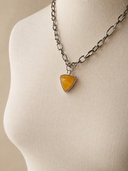 VTG YSL Yves Saint Laurent Amber Resin Triangle Pendant Paperclip Necklace