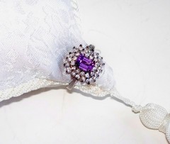 NEW Women’s Sterling Silver Emerald Cut Amethyst & CZ Ring Size 8 – S7