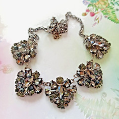 Vintage Smoky Gray Necklace Cocktail Rhinestone Bib Victorian Revival Royal VTG