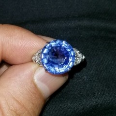 Vintage Platinum Engagement Ring 7.20ct. Natural Blue Sapphire Round Cut