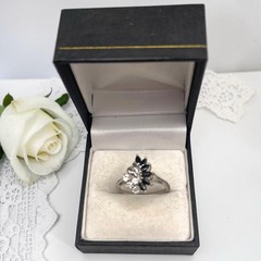 Vintage RJ Graziano 925 Sterling Silver Blue & White CZ Cocktail Ring, size 8.25