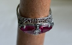 Antique Art Deco 14K ADR White Gold Synthetic Ruby Filigree Marquise Ring Sz 6.5