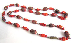 Vintage speckled art glass linked chain necklace , 24″ long
