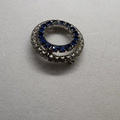 Blue Rhinestone Double Ring Brooch Pin