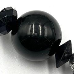 Vintage Black Faceted Acrylic Bead Statement Necklace Silver Tone Accents Bold