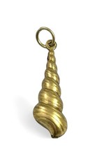 Vintage Brass Spiral Seashell Charm Puffy Shell Nautical Beach Pendant