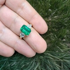 14k Yellow Engagement Ring 4.37ct. Natural Green Emerald Rectangular Shape