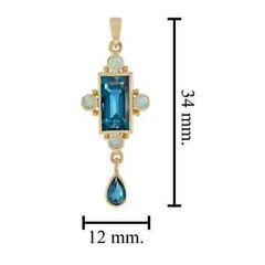 Art Deco Style Lab Created Blue Topaz Diamond Wedding Pendant 14k Yellow Gold FN