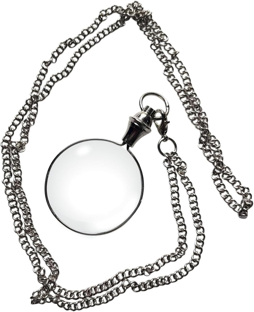 10X Magnifiers Glass Pendant,Brass Vintage Style,Chain Necklace with 40Mm