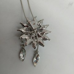 Clear Marquise Rhinestone Flower Silver Tone Lariat Slide Necklace Vintage