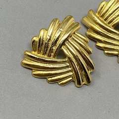 Gold Tone Pierced Earrings Textured Geometric Stud Dangle Drop NOS