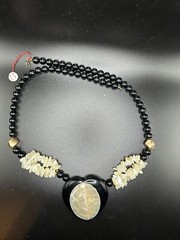 Lot of 2 Vintage Necklaces~Black & White Faux Pearl, Glass, Rhinestones, Plastic