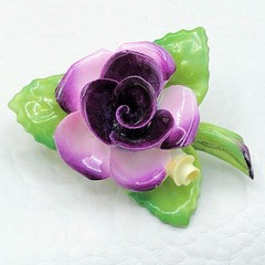Cara China Porcelain Flower Brooch Purple Rose Staffordshire England Floral Pin