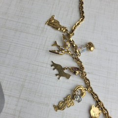 Vintage Kirks Folly Cat Charm Dangle Necklace Birds Crystals Bows Cats Heart 26″