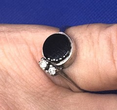 A08 Vintage 925 Sterling Silver Ring Size 8 est 1950s Black Onyx & Topaz 2.95g