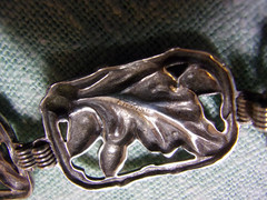 Vintage signed DANECRAFT Sterling Silver 5 Link Bracelet Open Oak Leaves & Acorn