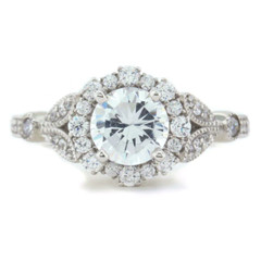 1.35CT White Round Cut Moissanite Art Deco Style Engagement 14K White Gold Ring