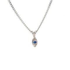 14K Solid White Gold Natural Blue Sapphire Reflect Pendant Necklace