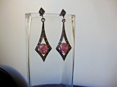 VINTAGE ARROW TEARDROP PINK TOPAZ W/ MARCASITE SILVER 925 DANGLE STUD EARRINGS