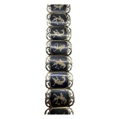 Siam Sterling 925 Nielloware Bracelet Thai Dancer Goddess Panel Link 1940s