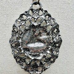 Vintage Pot Metal Horse Medallion Necklace Equestrian Gothic Large Statement