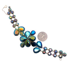 Spectacular Vintage Peacock Blue Iridescent Teardrop Rhinestone Bracelet