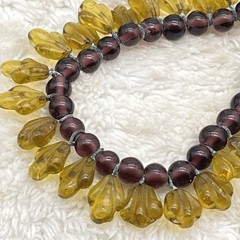 Vintage Molded Glass Necklace Egyptian Revival Bib Fall Colors 21″