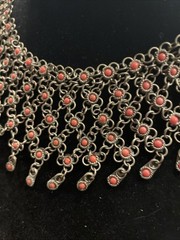 Vintage Chain Link Beaded Collar Necklace 16” With Clasp