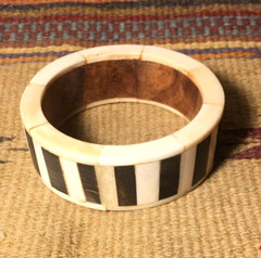 Vintage Horn & Bone Bangle Bracelet Brown Creme Colored Made In India