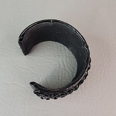 Cuff Bracelet Wide Black Faux Leather Chain Acrylic Beads 7″