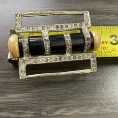 Art Deco Glass Buckle – Lucite Metal & Rhinestone Buckle